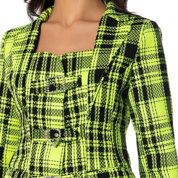 Callie Lives Neon Her Berry AKIRA Plaid About You Open Back Blazer L - Picture 1 of 6
